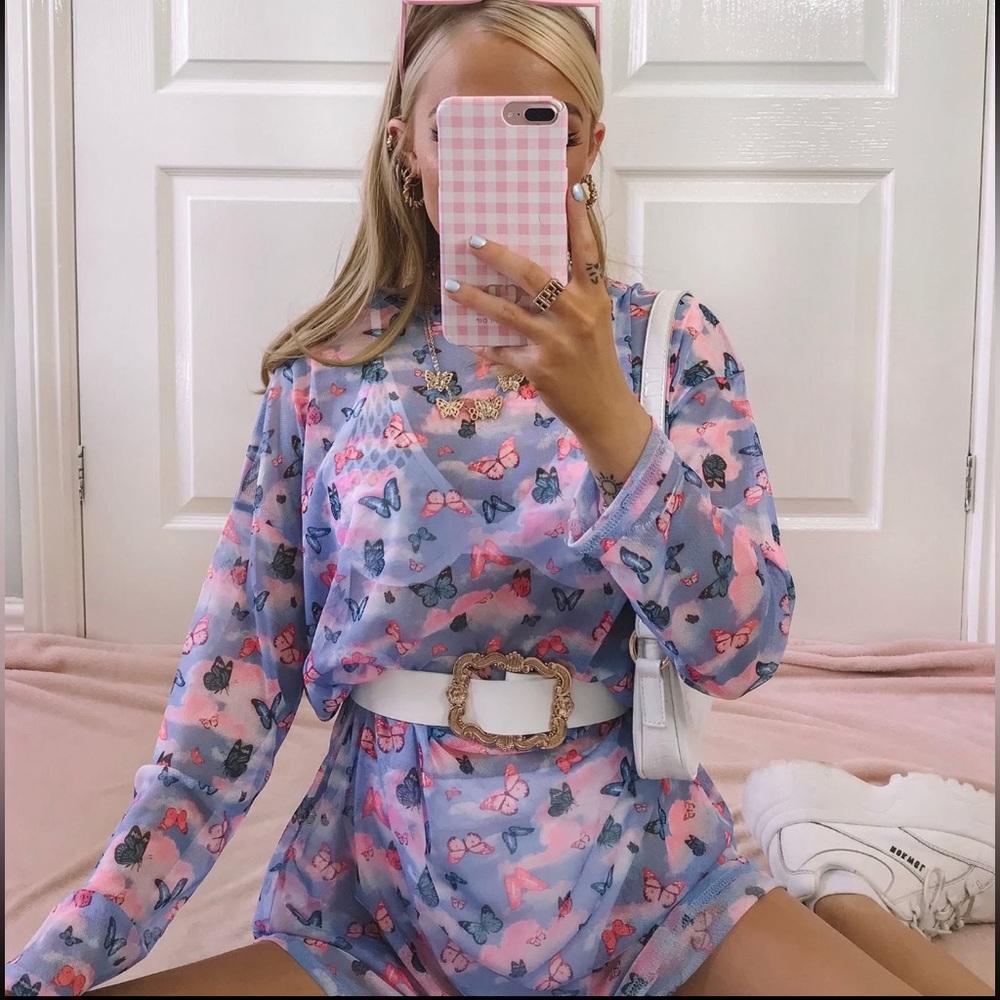 Missguided Blue and Pink Butterfly Mini Dress